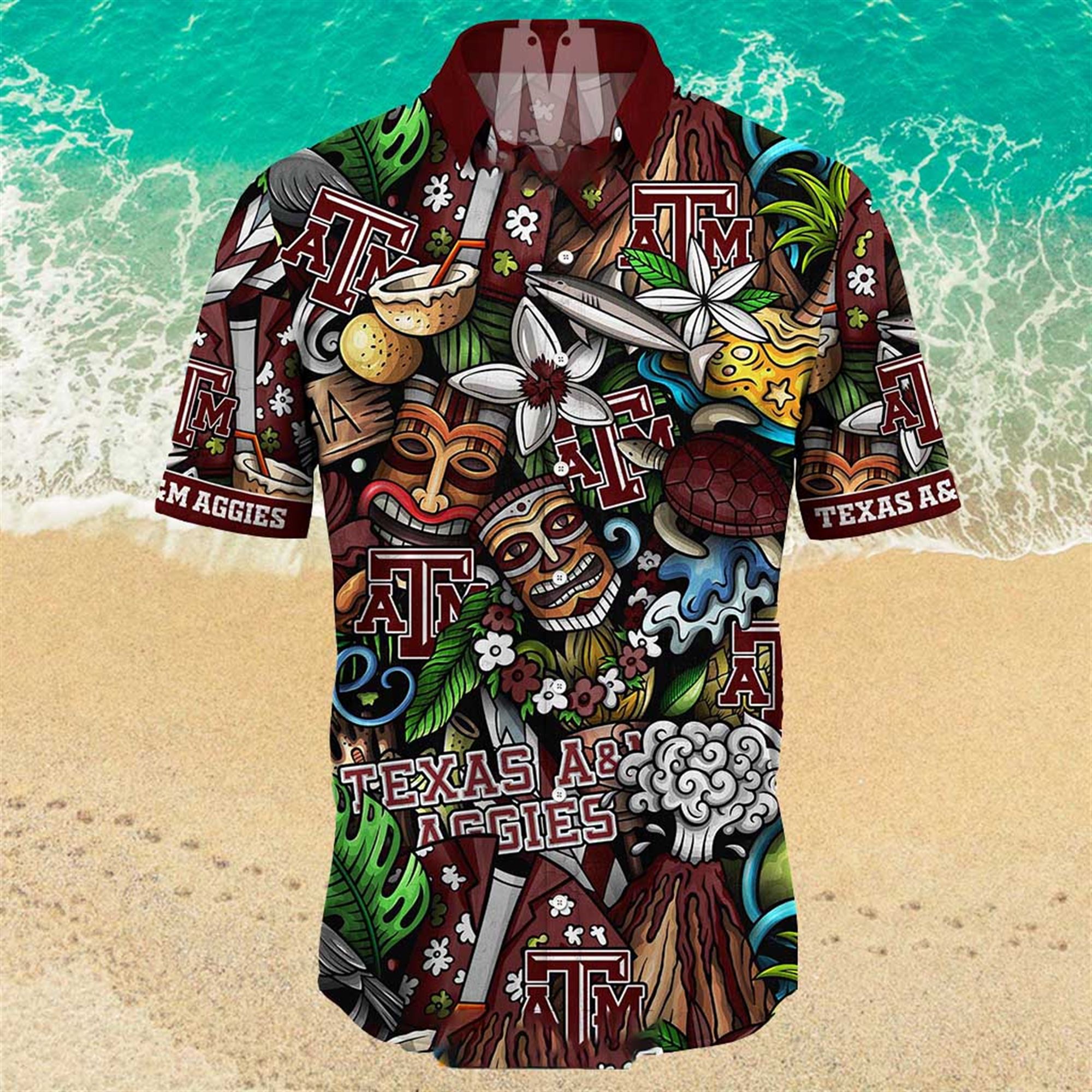 NEW Texas Aggies Ncaa Mens Floral Button Up Hawaiian Shirt