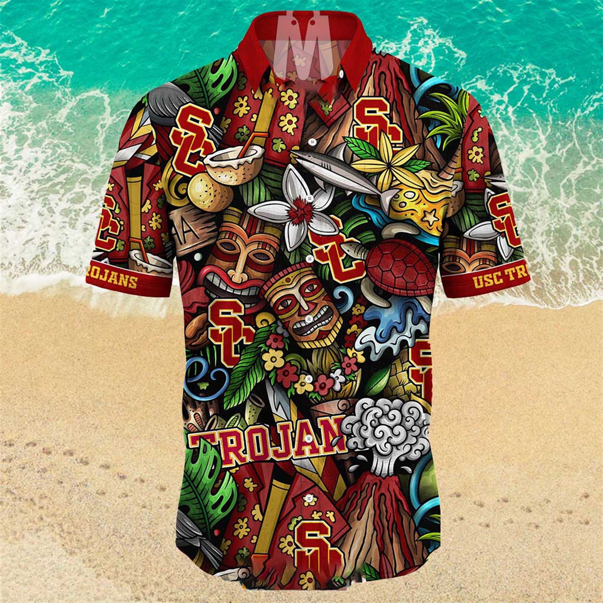 NEW Usc Trojans Ncaa Mens Floral Button Up Hawaiian Shirt