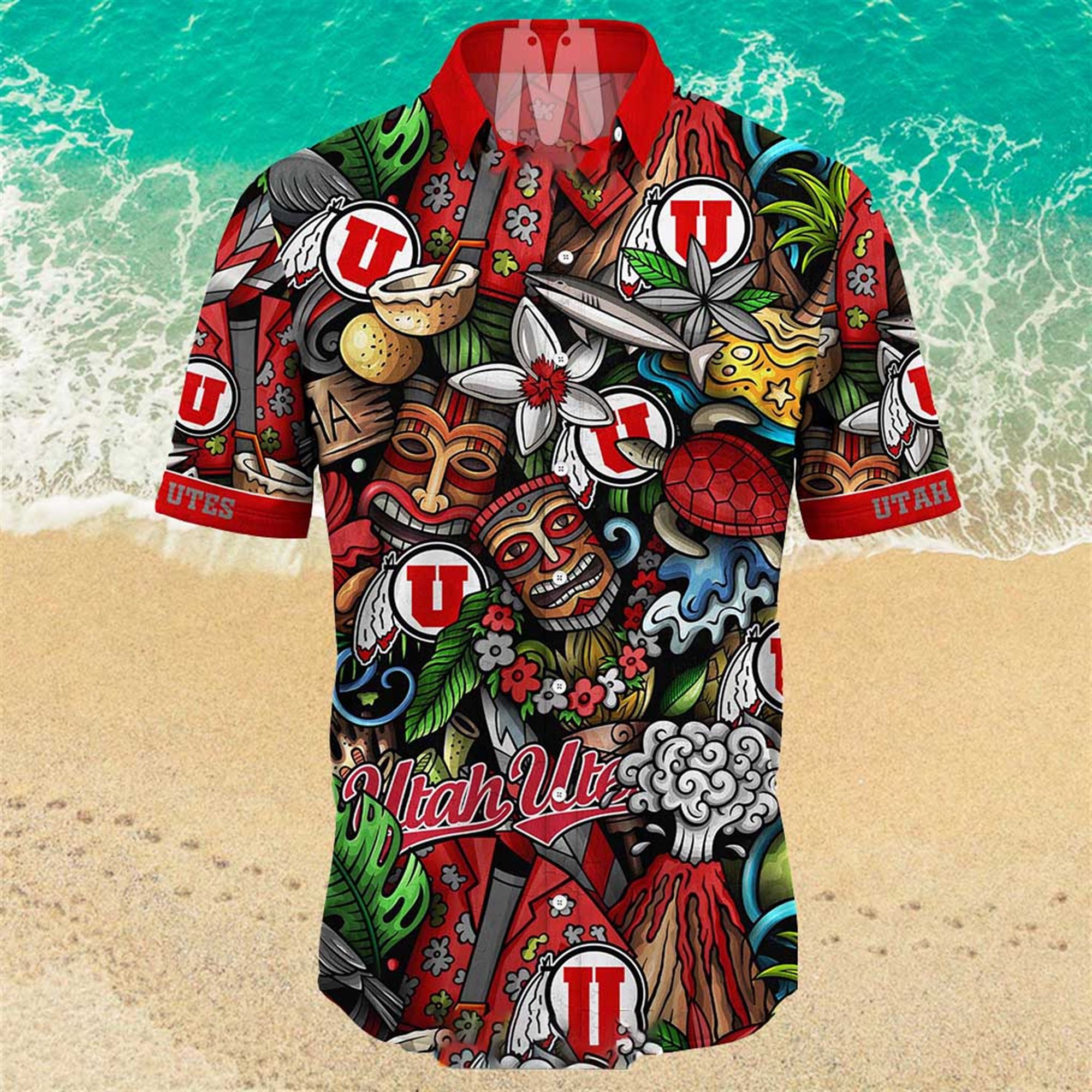 NEW Utah Utes Ncaa Mens Floral Button Up Hawaiian Shirt
