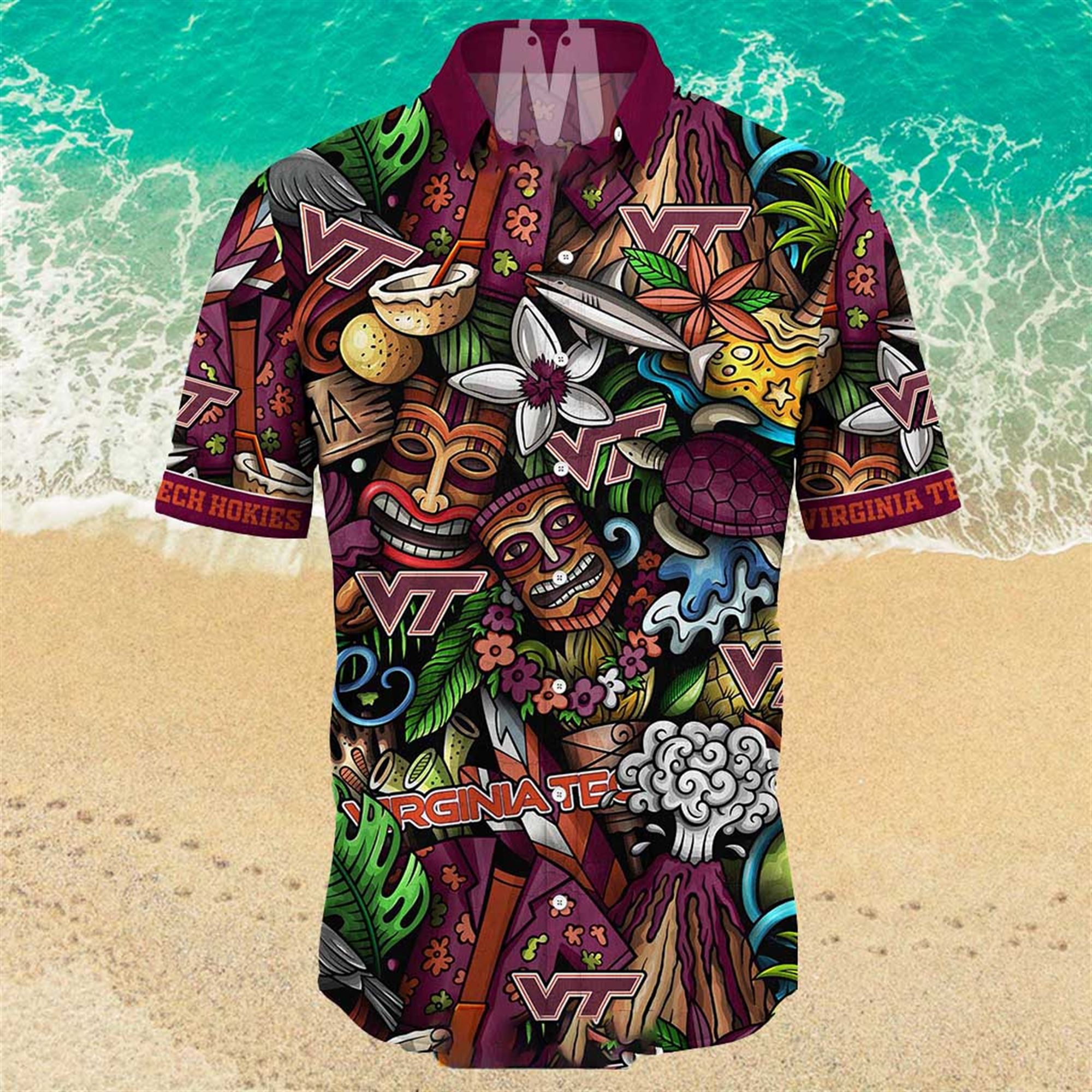 NEW Virginia Tech Hokies Ncaa Mens Floral Button Up Hawaiian Shirt