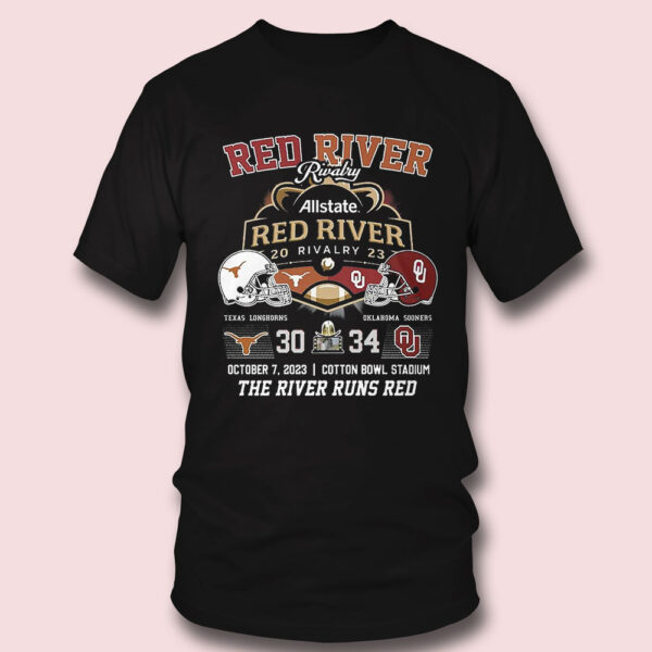 Allstate 2023 Red River Rivalry Oklahoma Sooners The River Runs Red 34 October 7 Shirt