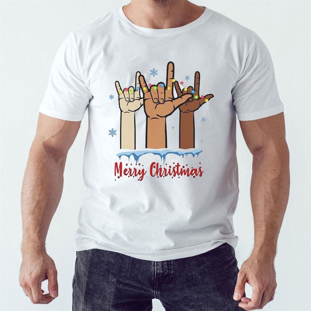 Merry Christmas Hand Sign Language Deaf Awareness Shirt