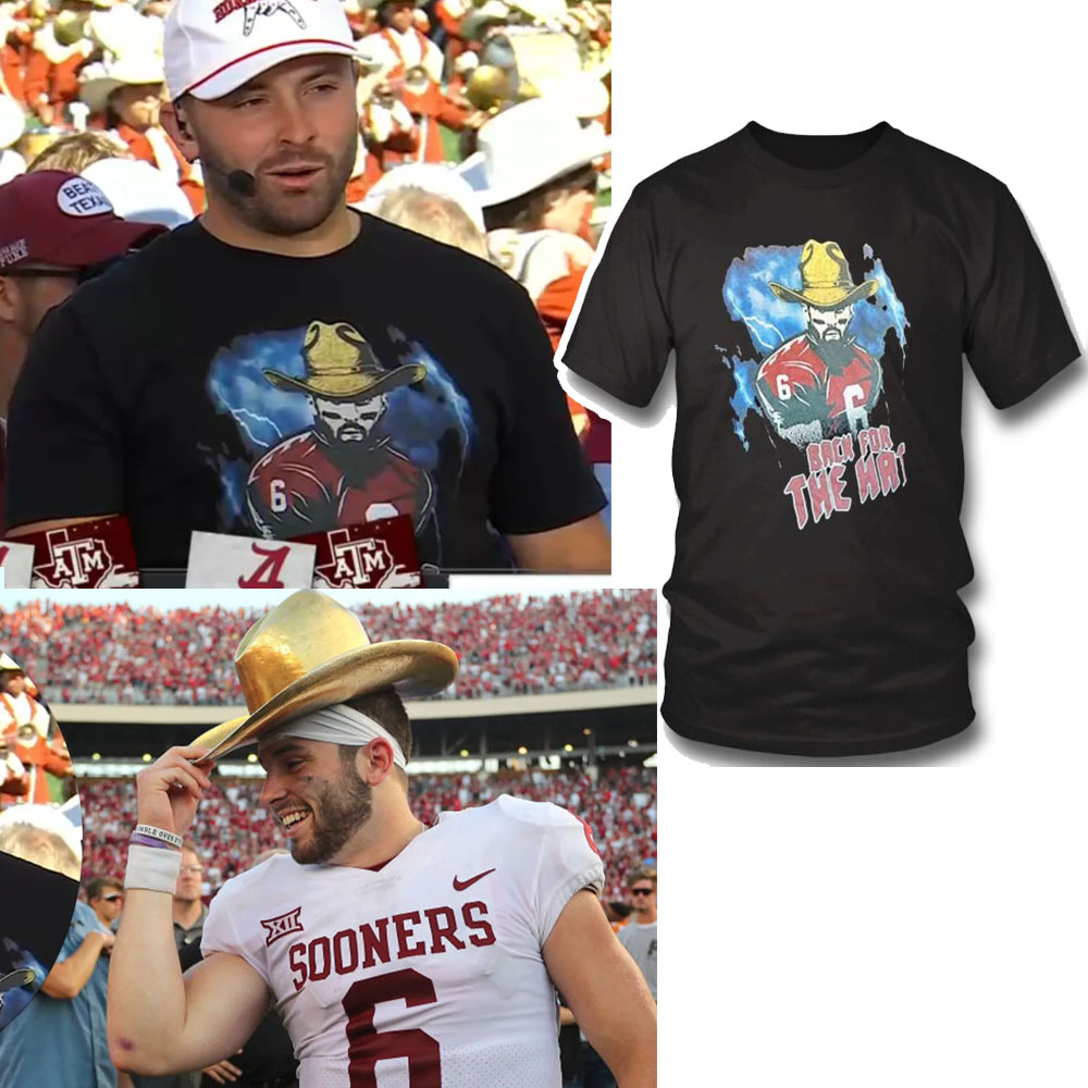 Back For The Hat Baker Mayfield dons Horns Down hat Shirt