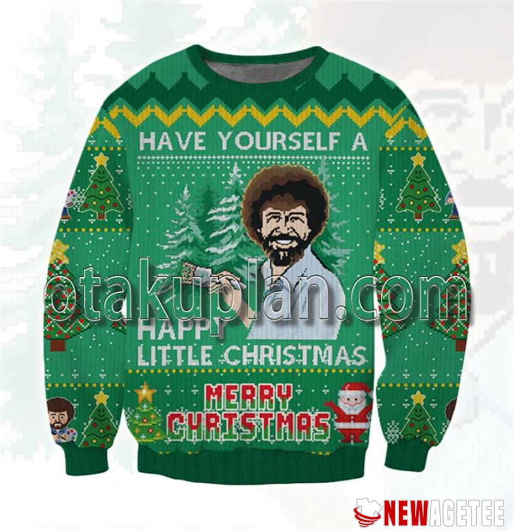 Bob Ross Happy Little Holiday Christmas Ugly Sweater