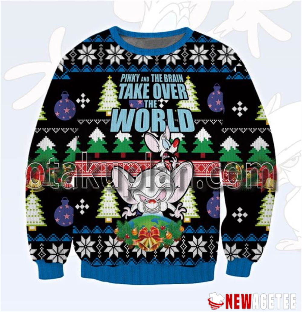 Pinky And The Brain Take Over The World Black Christmas Ugly Sweater