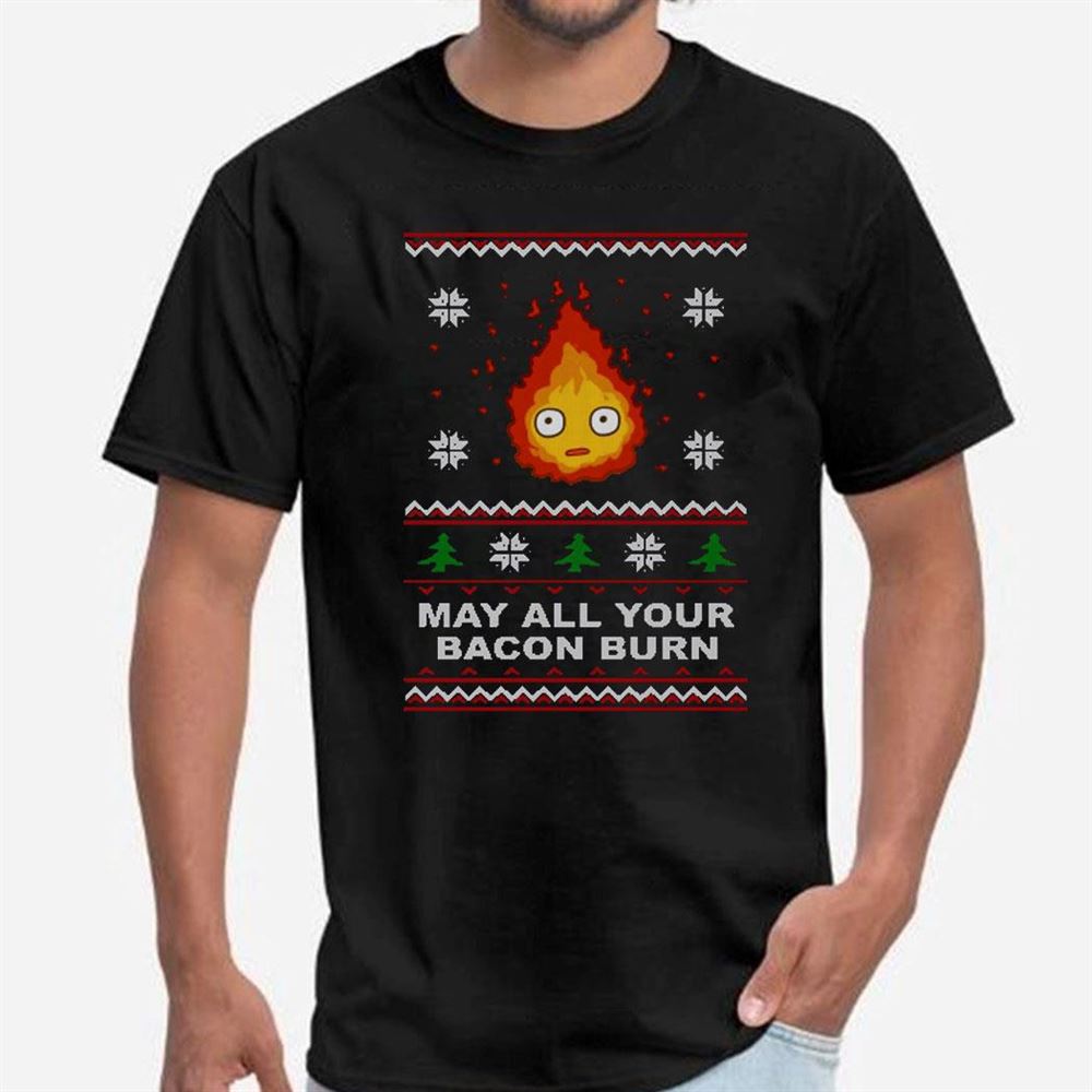 Studio Ghibli Calcifer May All Your Bacon Burn Hows Moving Castle Ugly Christmas Sweatshirt