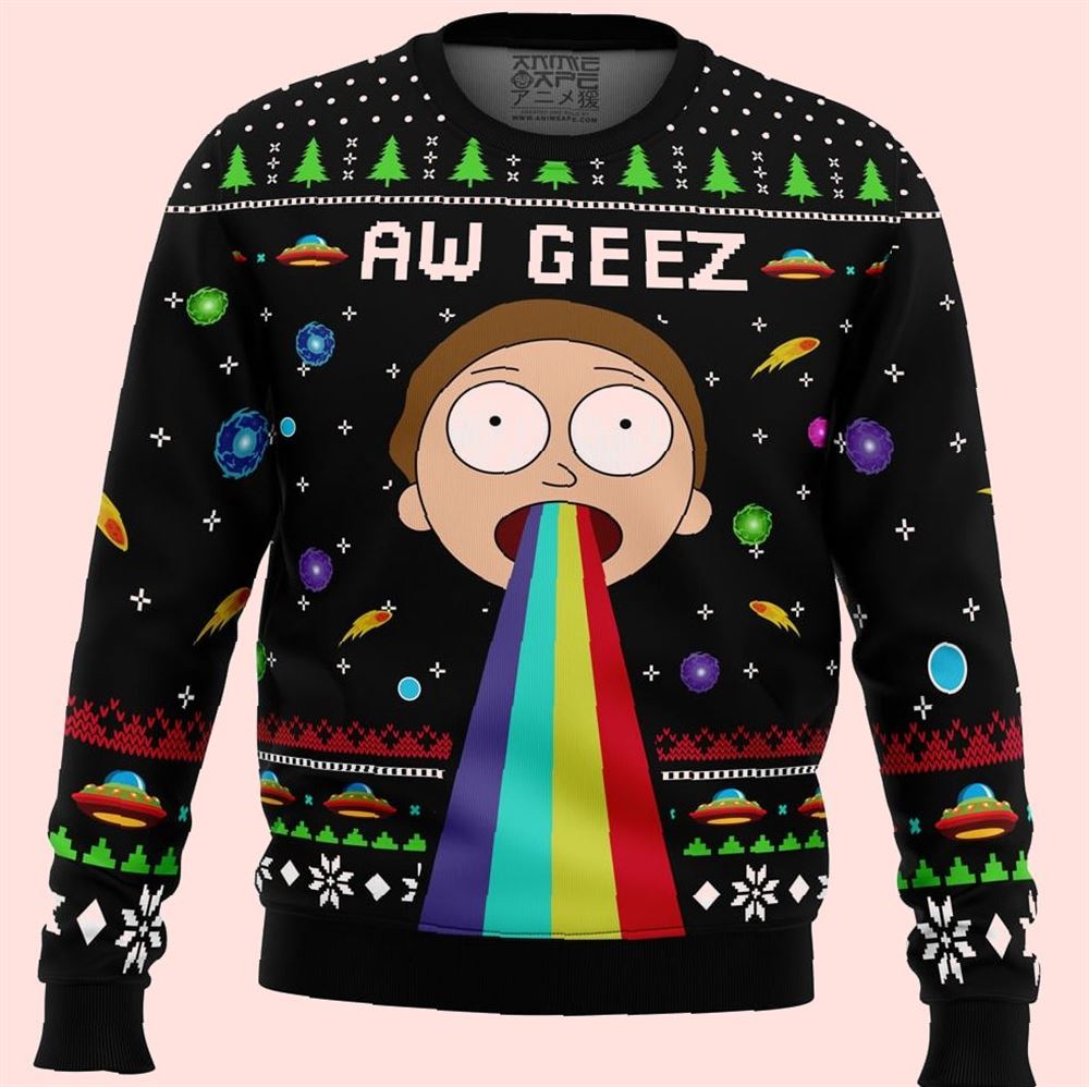 Aw Geez Rick And Morty Christmas Ugly Sweater