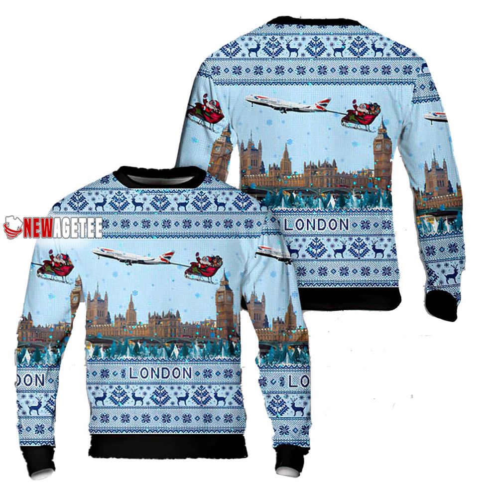 British Airways 747 Over London Christmas Ugly Sweater