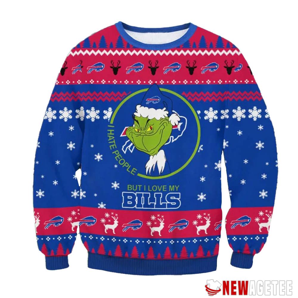 Buffalo Bills Grinch I Hate People But I Love My Bills Nfl Ugly Christmas Sweater