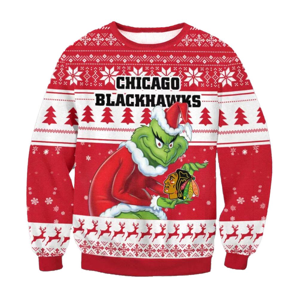 Chicago Blackhawks Sneaky Grinch Nhl Ugly Christmas Sweater