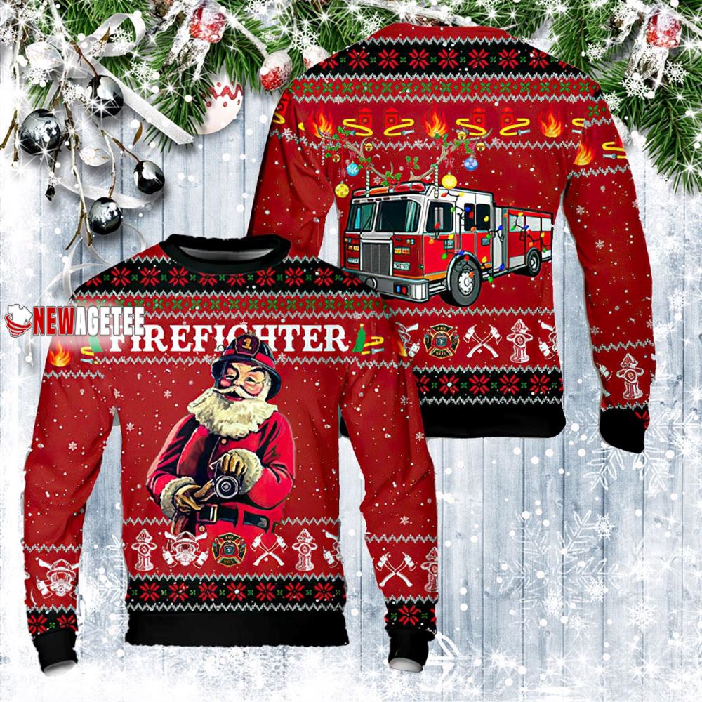 Firefighter Santa Claus Ugly Christmas Sweater