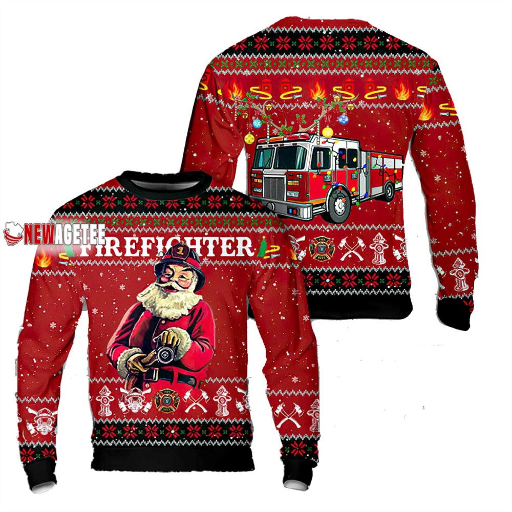 Firefighter Santa Claus Ugly Christmas Sweater