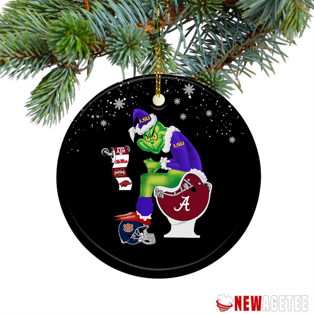 Grinch Santa Boston Red Sox Peeing On Yankees And Houston Astros Toilet Christmas Ornament