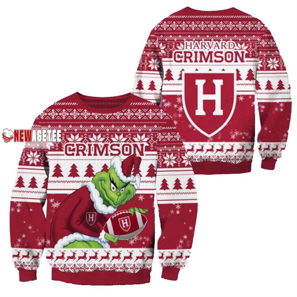 Grinch Stole Harvard Crimson Ncaa Christmas Ugly Sweater