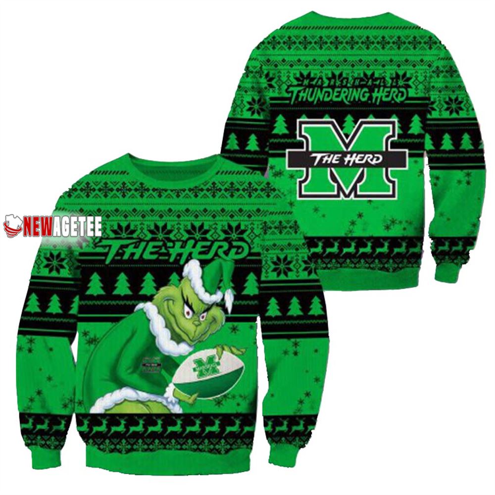 Grinch Stole Marshall Thundering Herd Ncaa Christmas Ugly Sweater