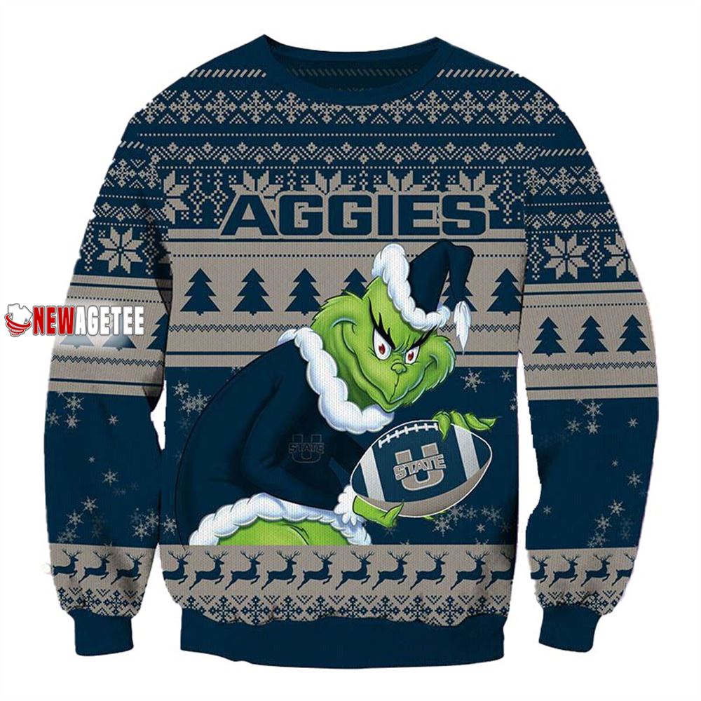Grinch Stole Utah State Aggies Ncaa Christmas Ugly Sweater