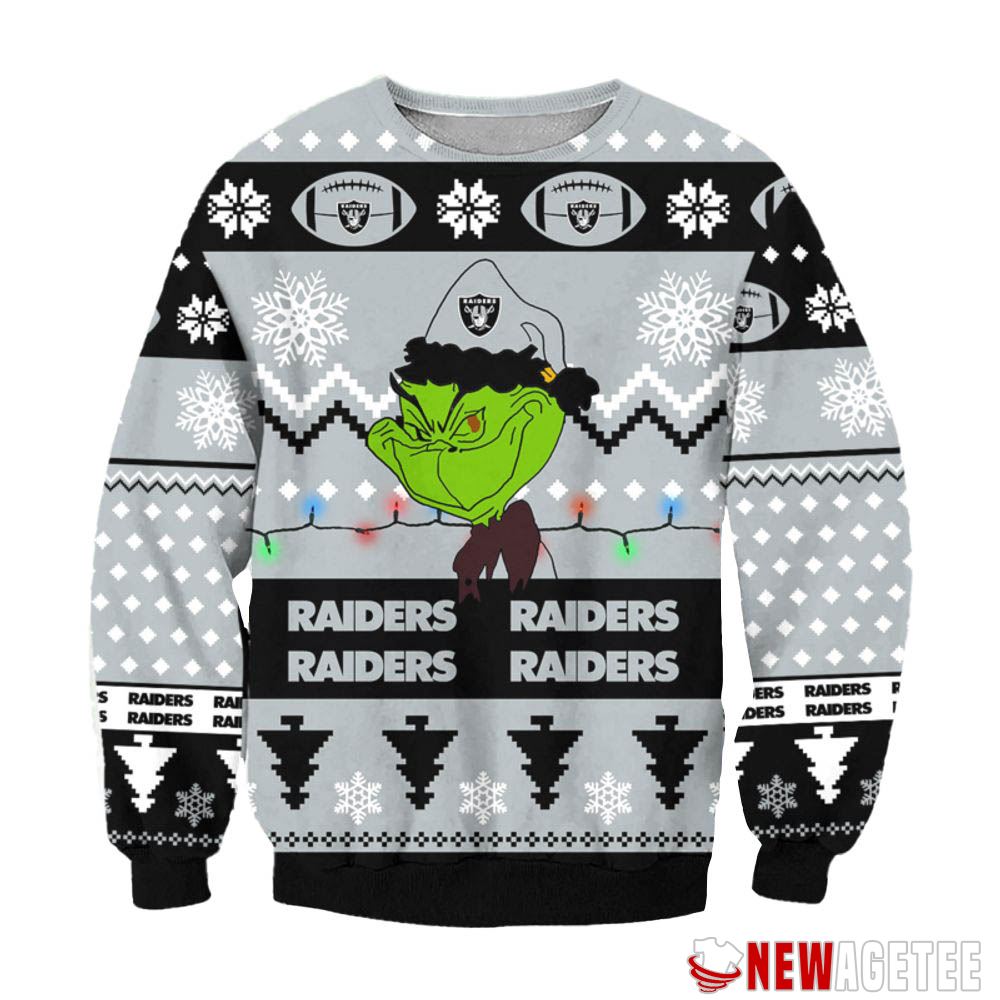Las Vegas Raiders Grinch Cunningly Smile Nfl Ugly Christmas Sweater