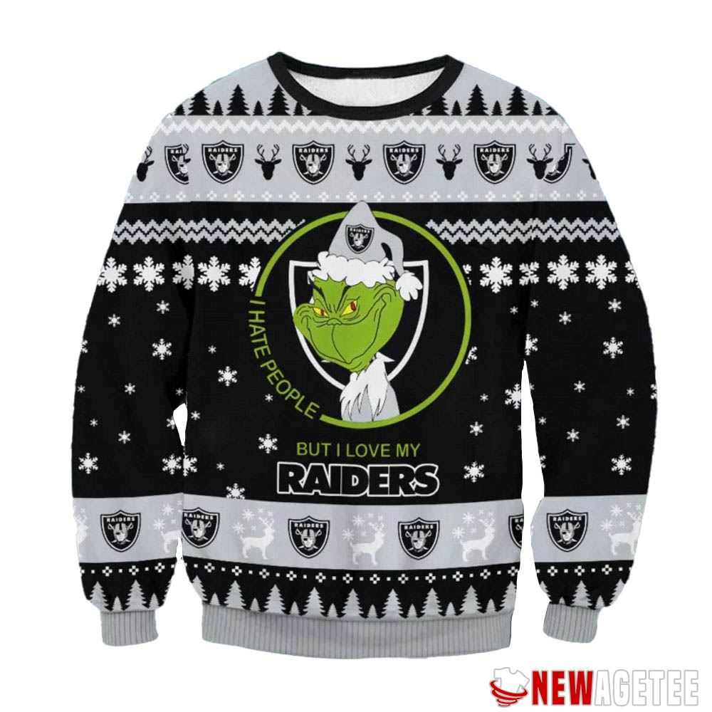 Las Vegas Raiders Grinch I Hate People But I Love My Raiders Nfl Ugly Christmas Sweater