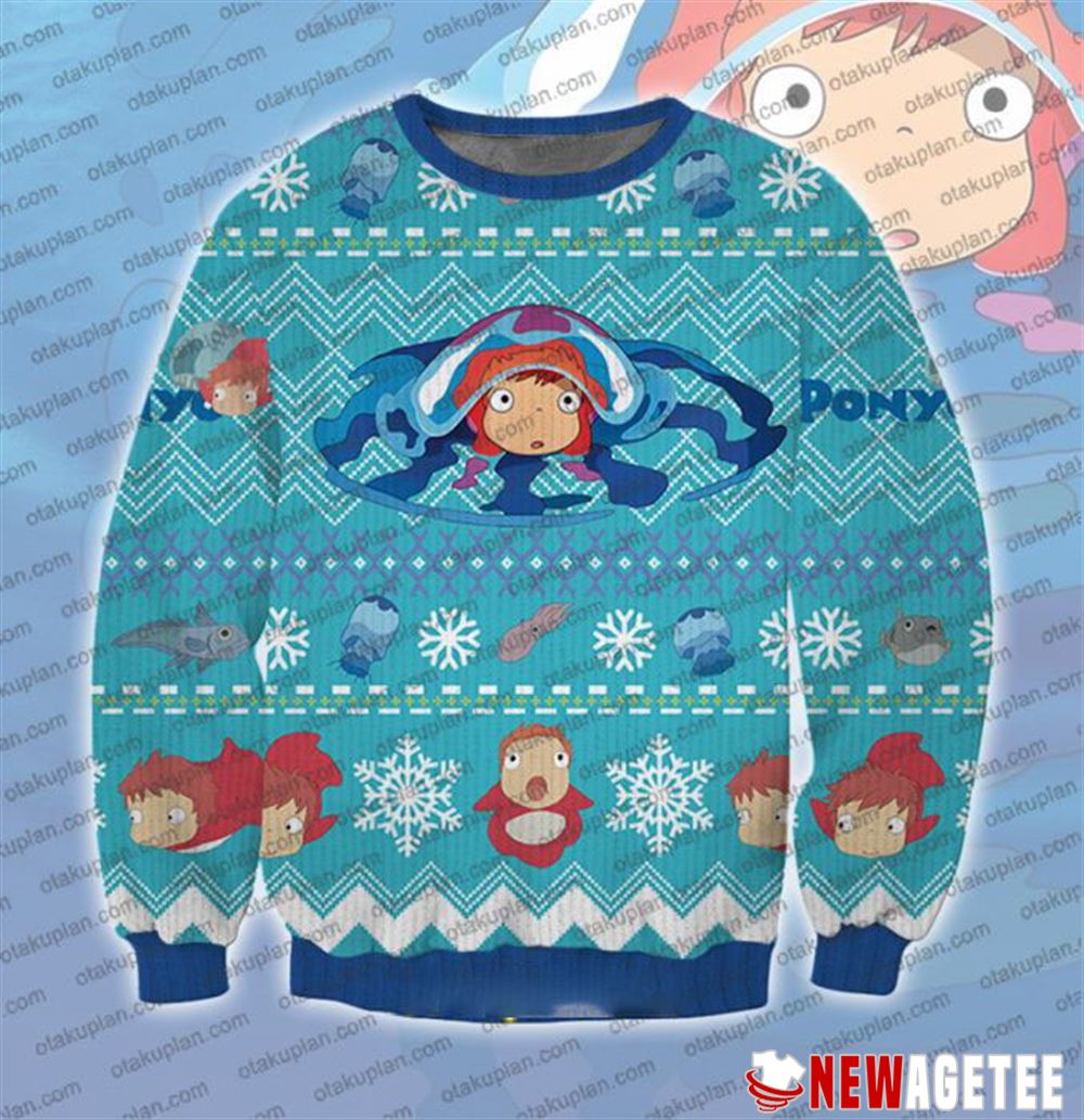 Magical Ponyo Blue Ugly Christmas Sweater