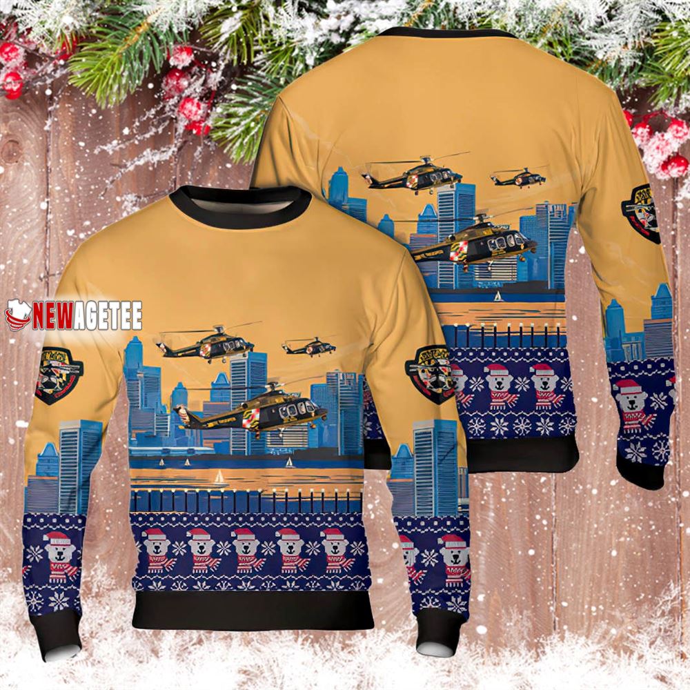 Maryland State Police Aw139 N388md Trooper 1 Christmas Ugly Sweater