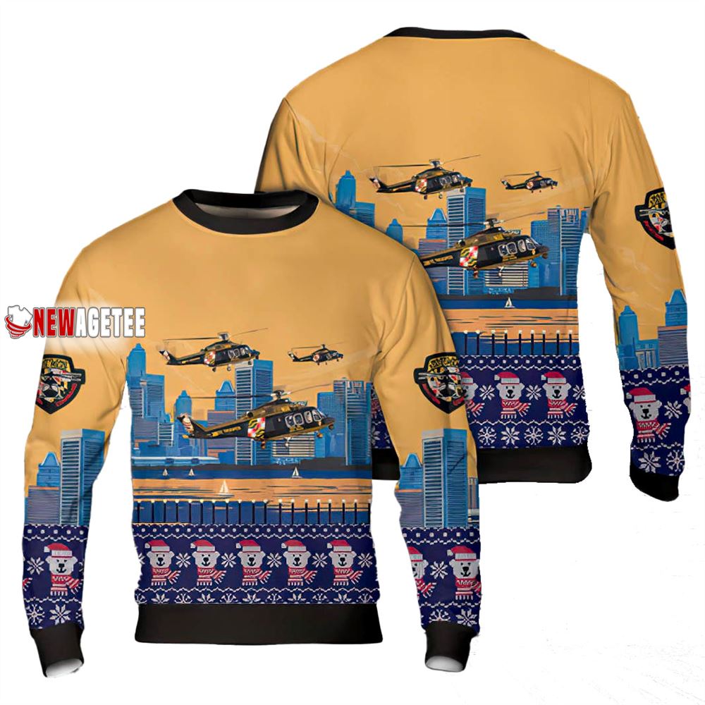 Maryland State Police Aw139 Helicopter Christmas Sweater