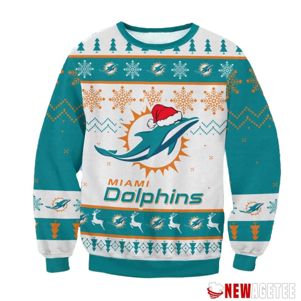 Miami Dolphins Big Logo Santa Hat Nfl Ugly Christmas Sweater