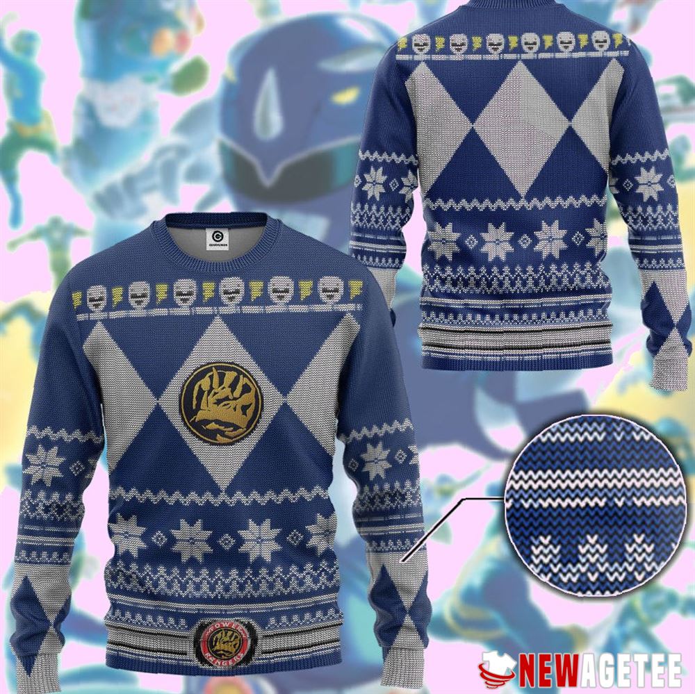 Mighty Morphin Blue Power Ranger Ugly Christmas Sweater