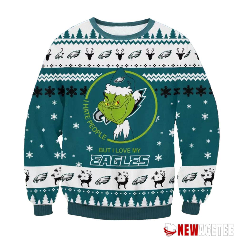 Philadelphia Eagles Grinch I Hate People But I Love My Eagles Nfl Ugly Christmas Sweater