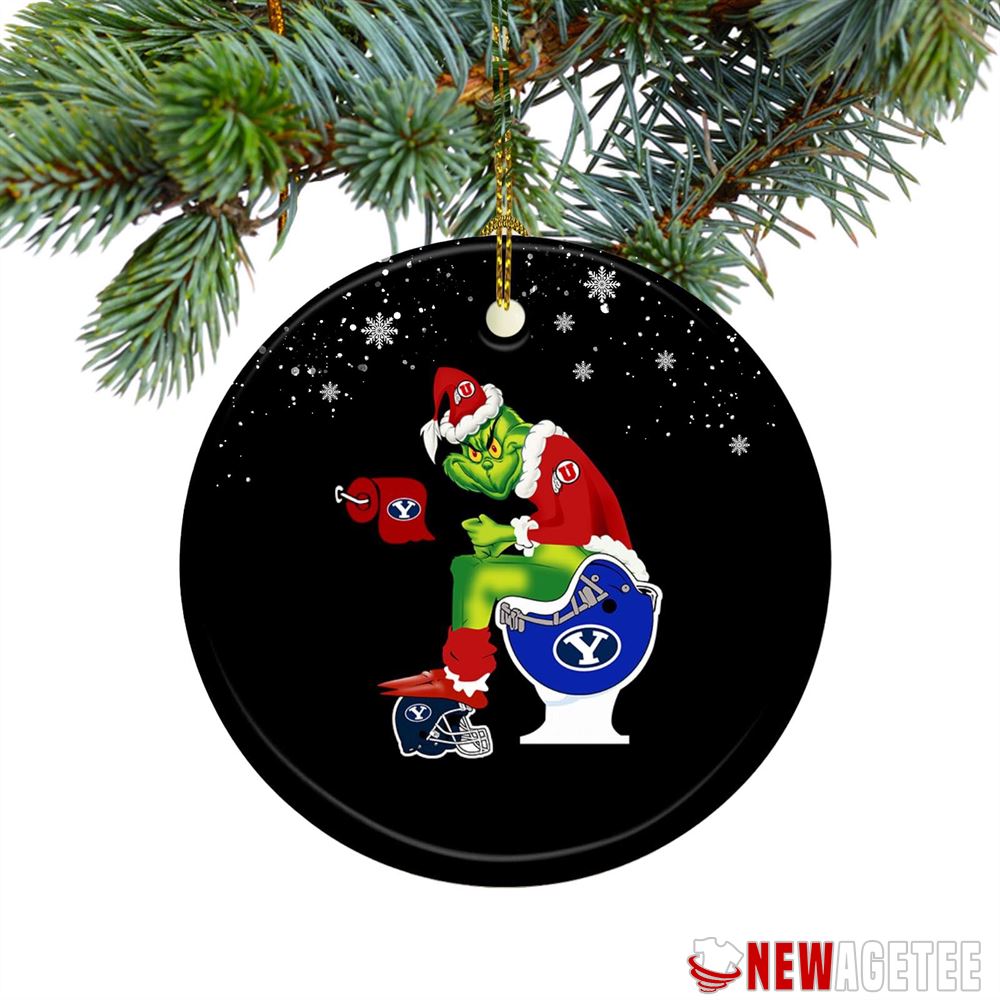 Santa Grinch Utah Utes Toilet With A Byu Cougars Helmet Christmas Ornament