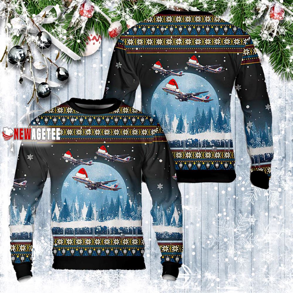 United Airlines Boeing 747 200 Christmas Ugly Sweater