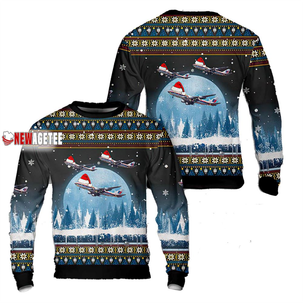 United Airlines Boeing 747 200 Christmas Ugly Sweater