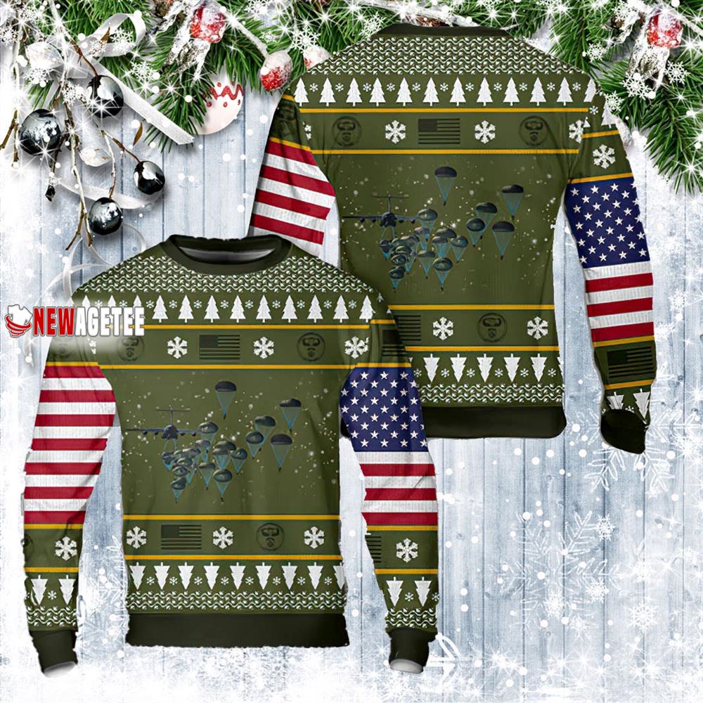 Us Army Paratroopers With The 82nd Airborne Division Parachute Christmas Ugly Sweater