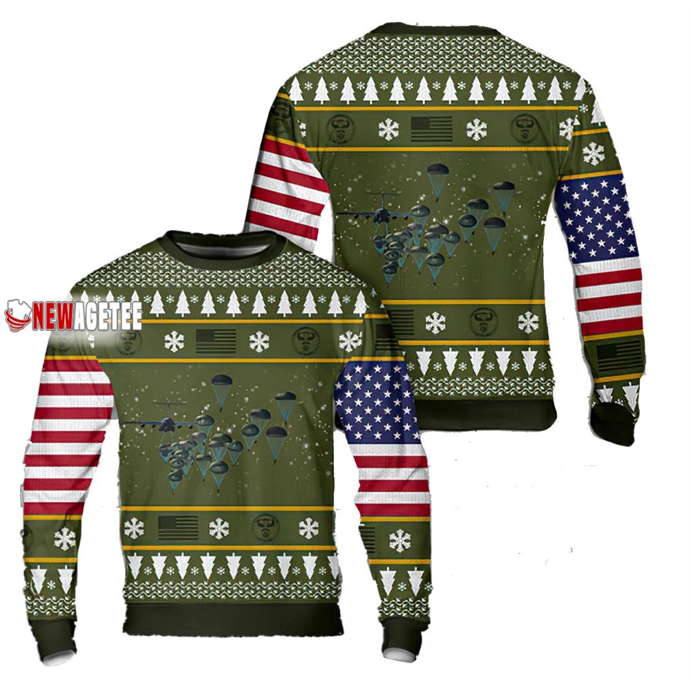 Us Army Paratroopers With The 82nd Airborne Division Parachute Ugly Christmas Sweater