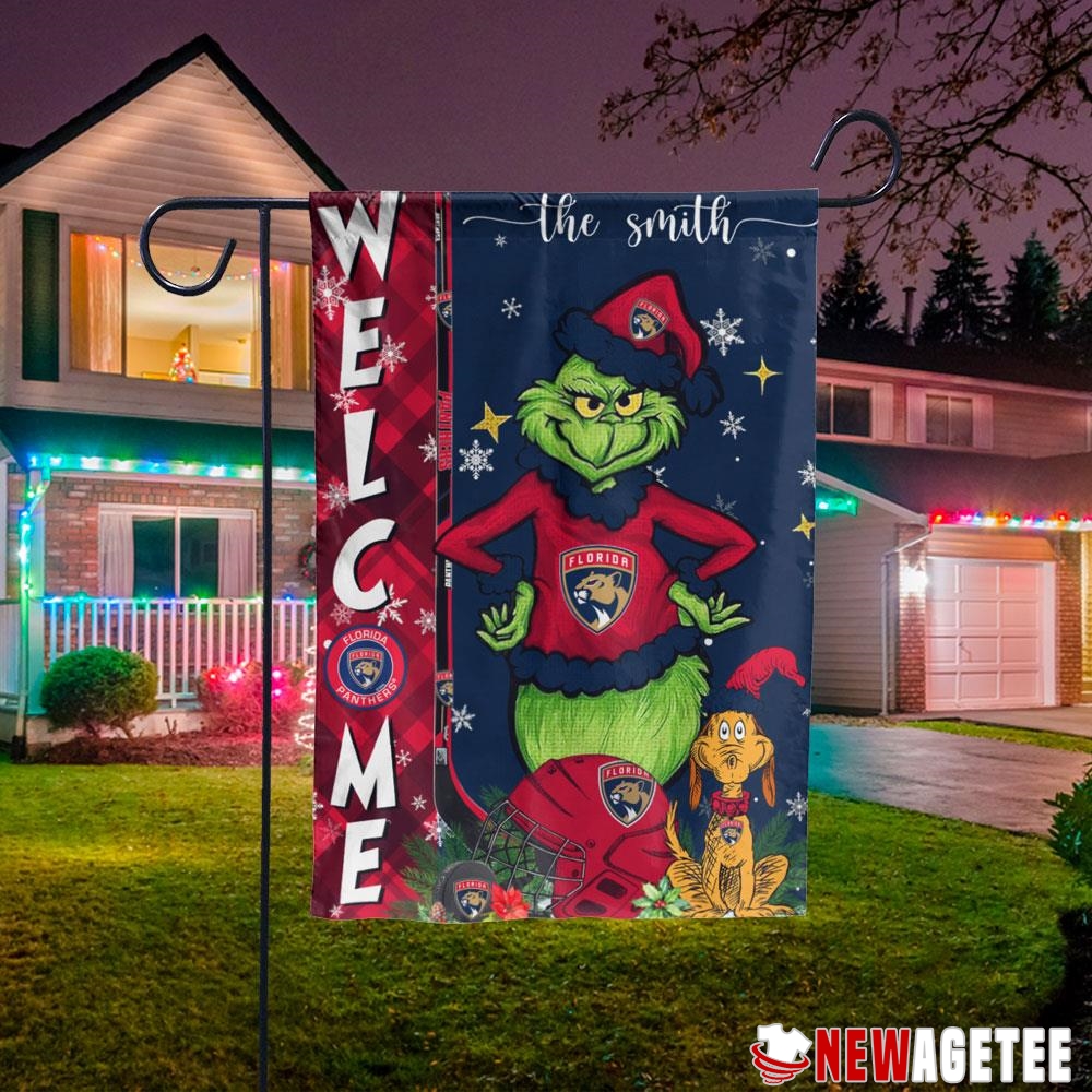 Florida Panthers Grinch Welcome Christmas Personalized Garden House Flag
