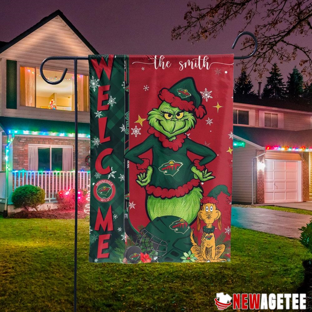 Minnesota Wild Grinch Welcome Christmas Personalized Garden House Flag