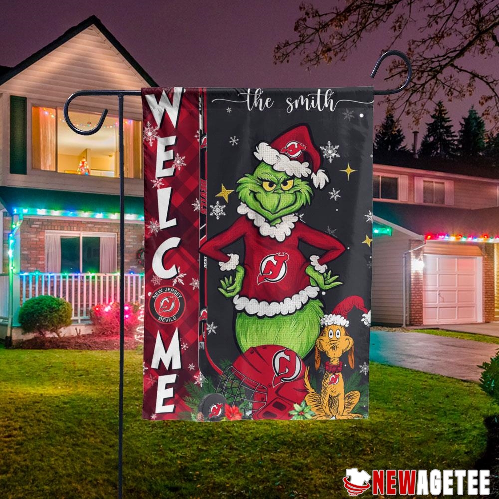 New Jersey Devils Grinch Welcome Christmas Personalized Garden House Flag