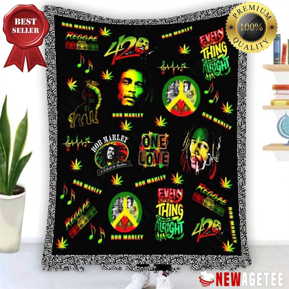 Bob Marley One Lone Reggae Canabis Quilt Fleece Blanket
