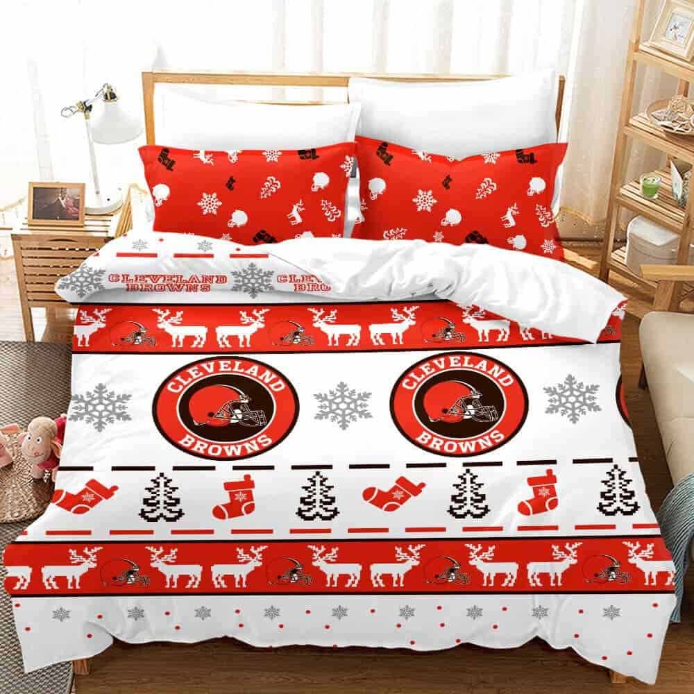 Cleveland Browns Christmas Ugly Patterns Duvet Cover And Pillow Case Bedding Set