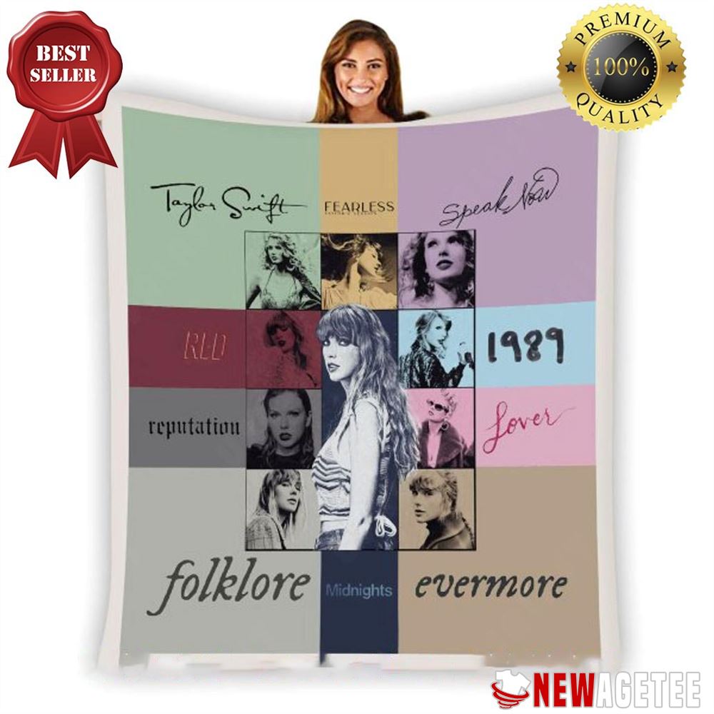 Taylor Swift The Eras Tour Lovers 1989 Evermore Album Quilt Fleece Blanket