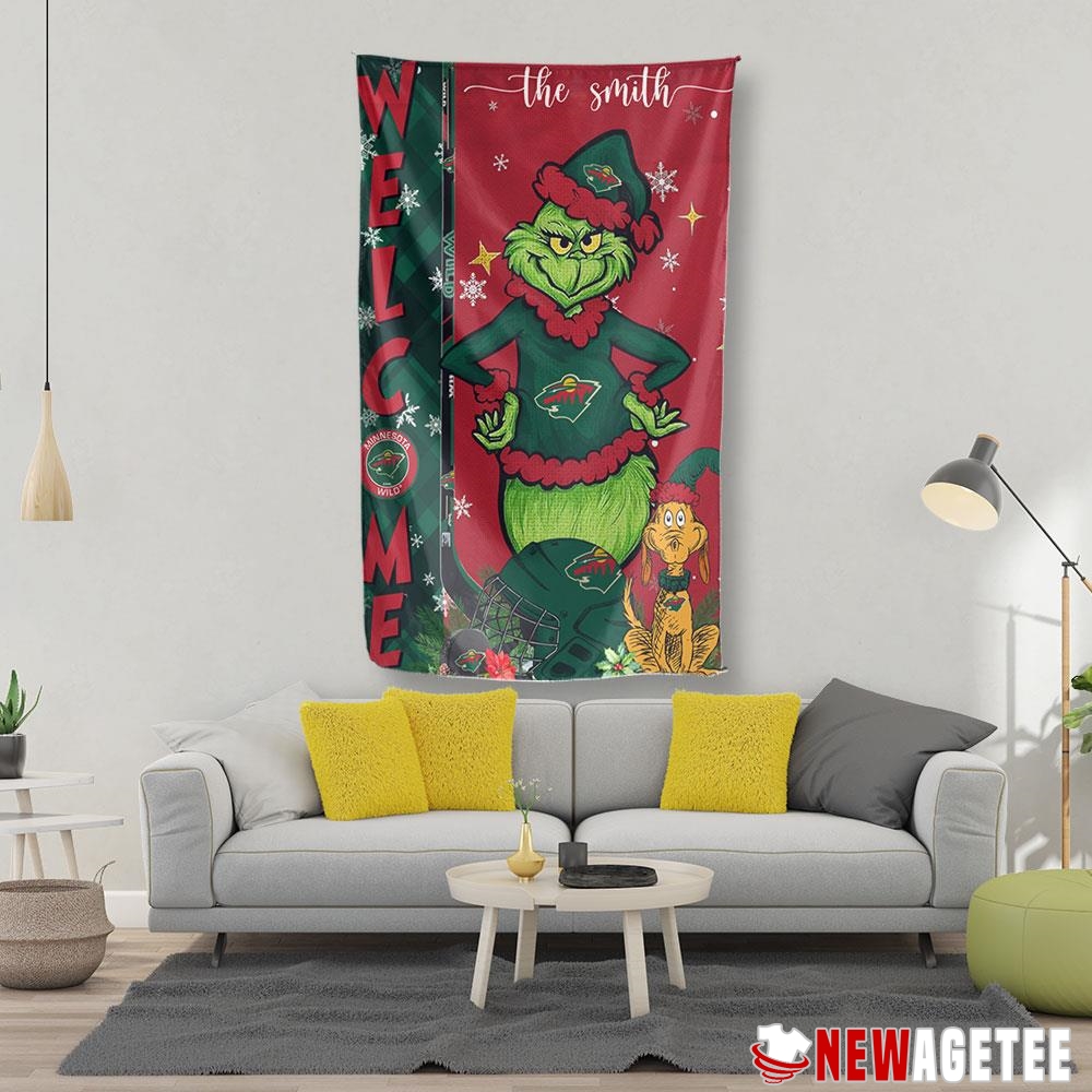 Minnesota Wild Grinch Welcome Christmas Personalized Garden House Flag