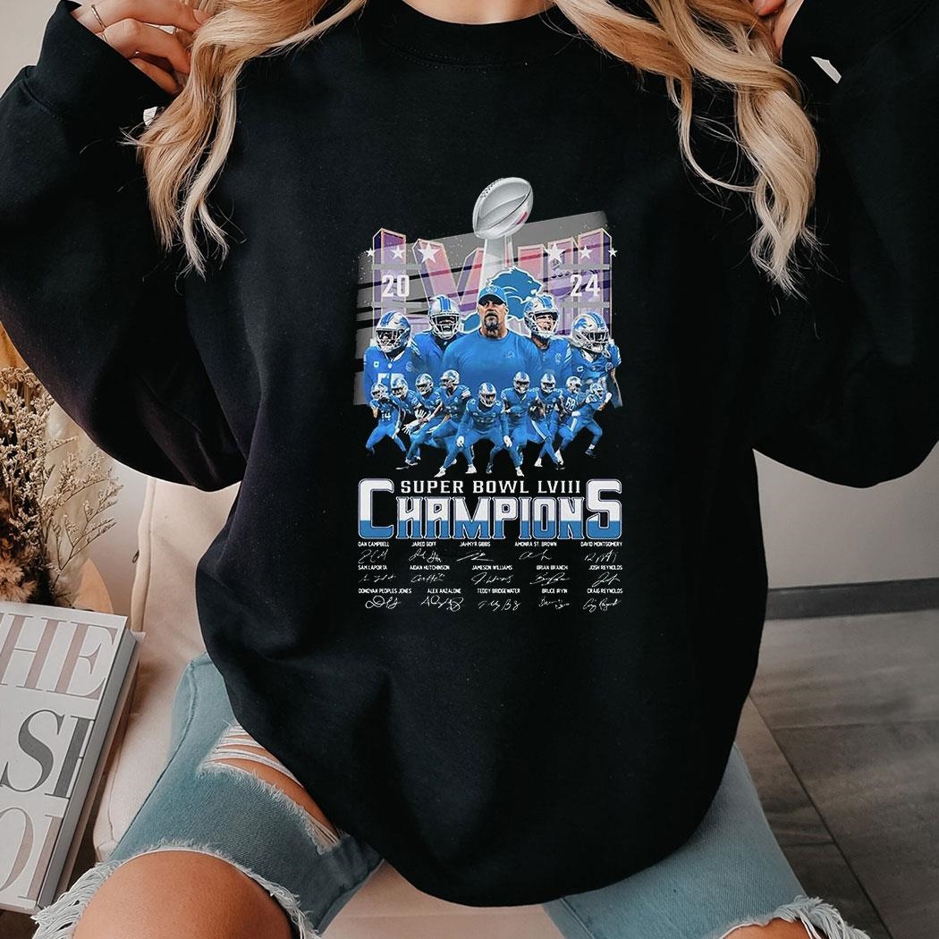 Detroit Lions Super Bowl Lviii 2024 Champions Signatures T-shirt Hoodie