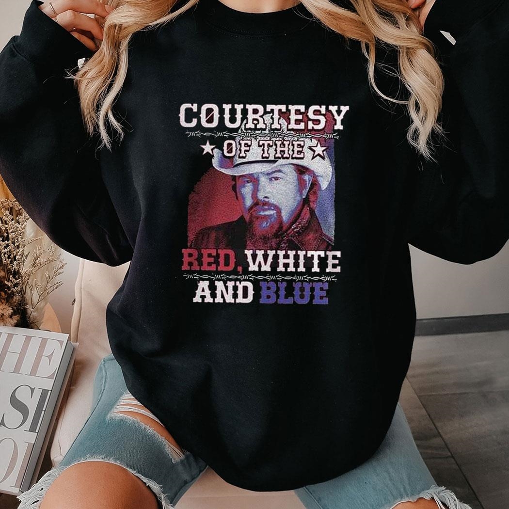 Courtesy Of The Red White And Blue Razor Wire Toby Keith Tribute Shirt Ladies Tee