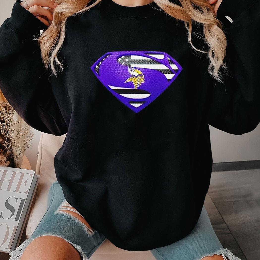 Minnesota Vikings Superman Usa Flag Inside Shirt Ladies Tee