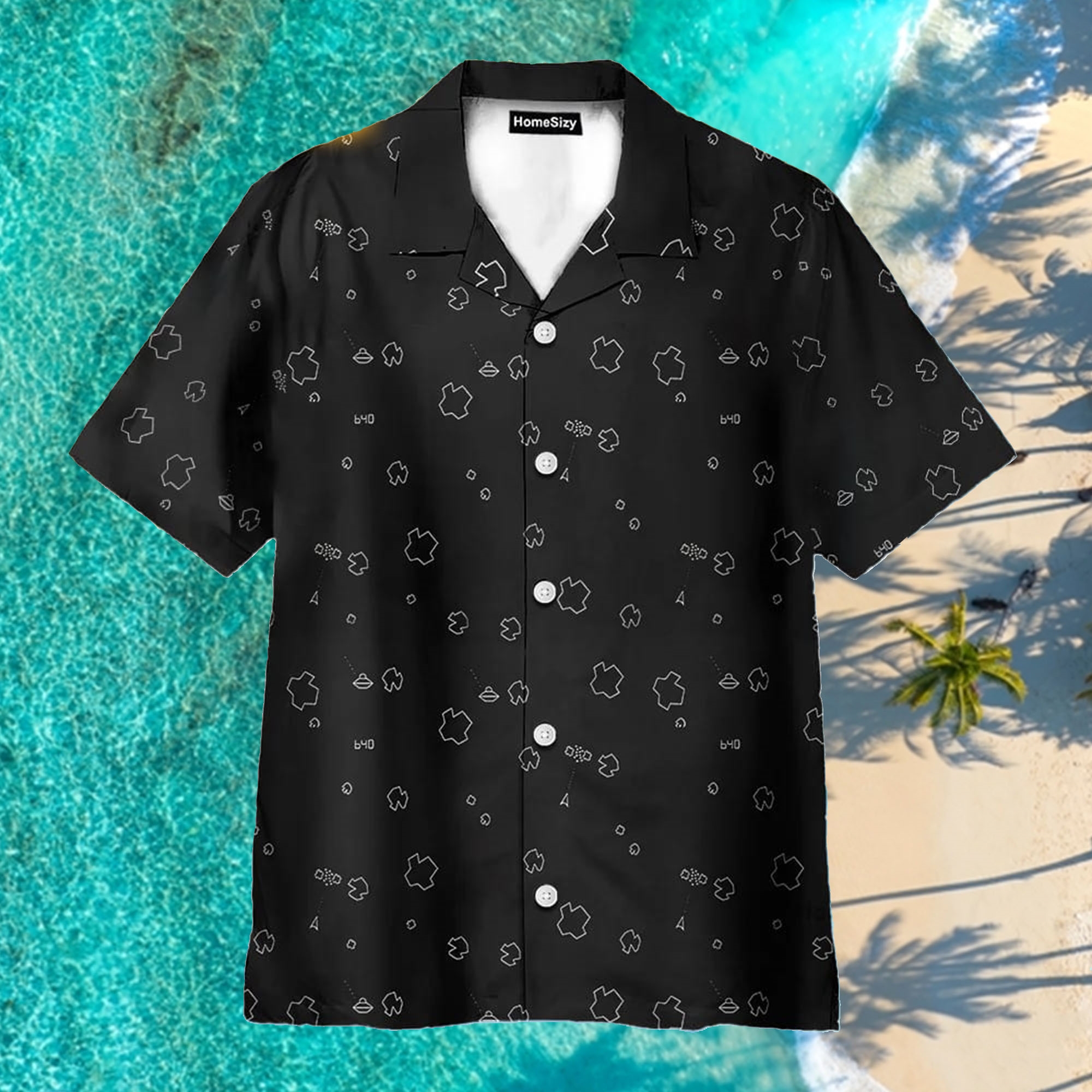 Asteroid Gameplay Black Aloha Hawaiian Shirt