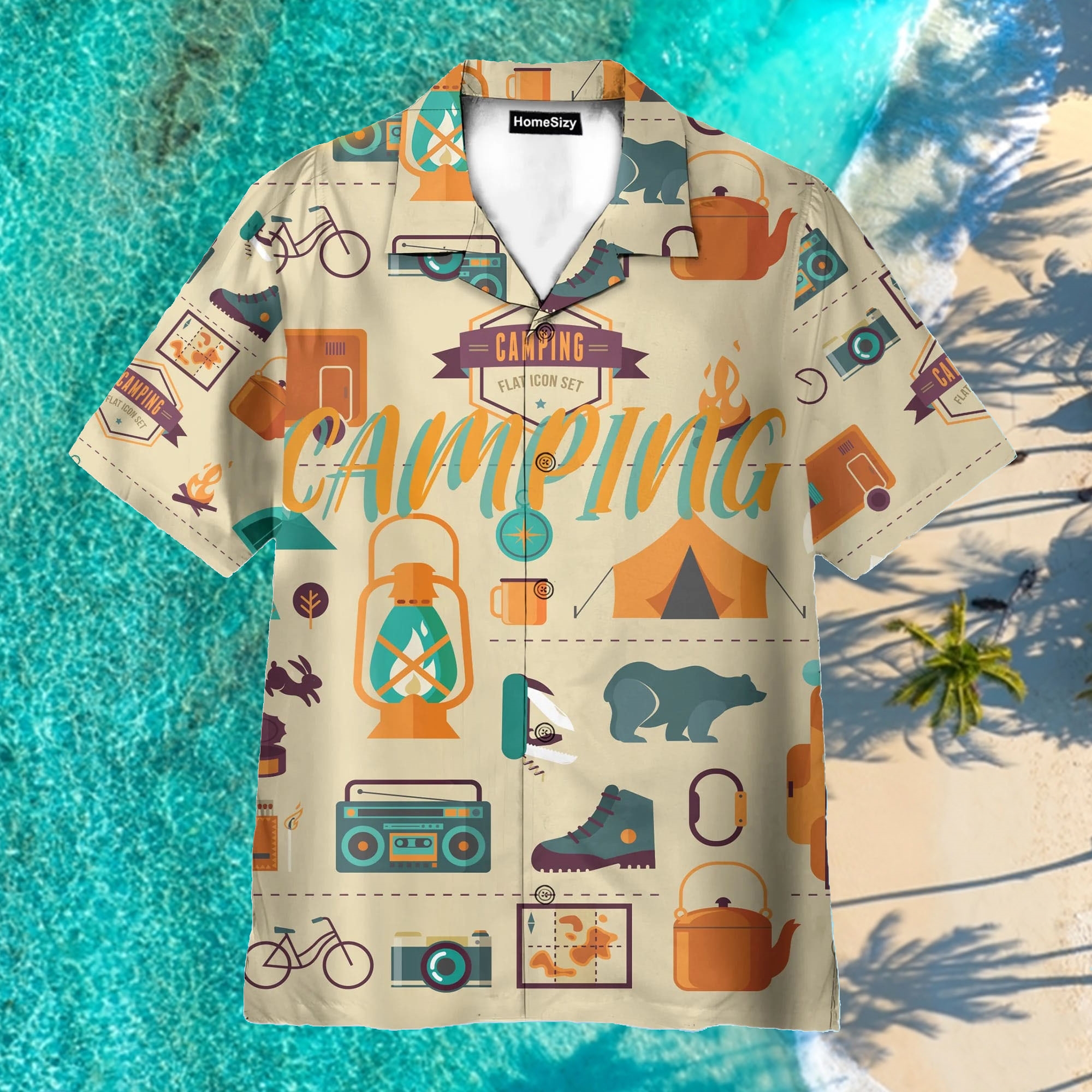 Camping Flat Icon Set Aloha Hawaiian Shirt