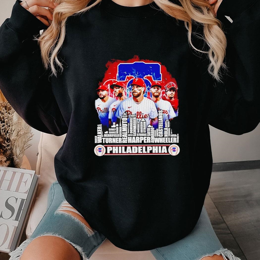 Philadelphia Phillies Baseball Squad 2024 Player Name City Skyline Tee Hoodie