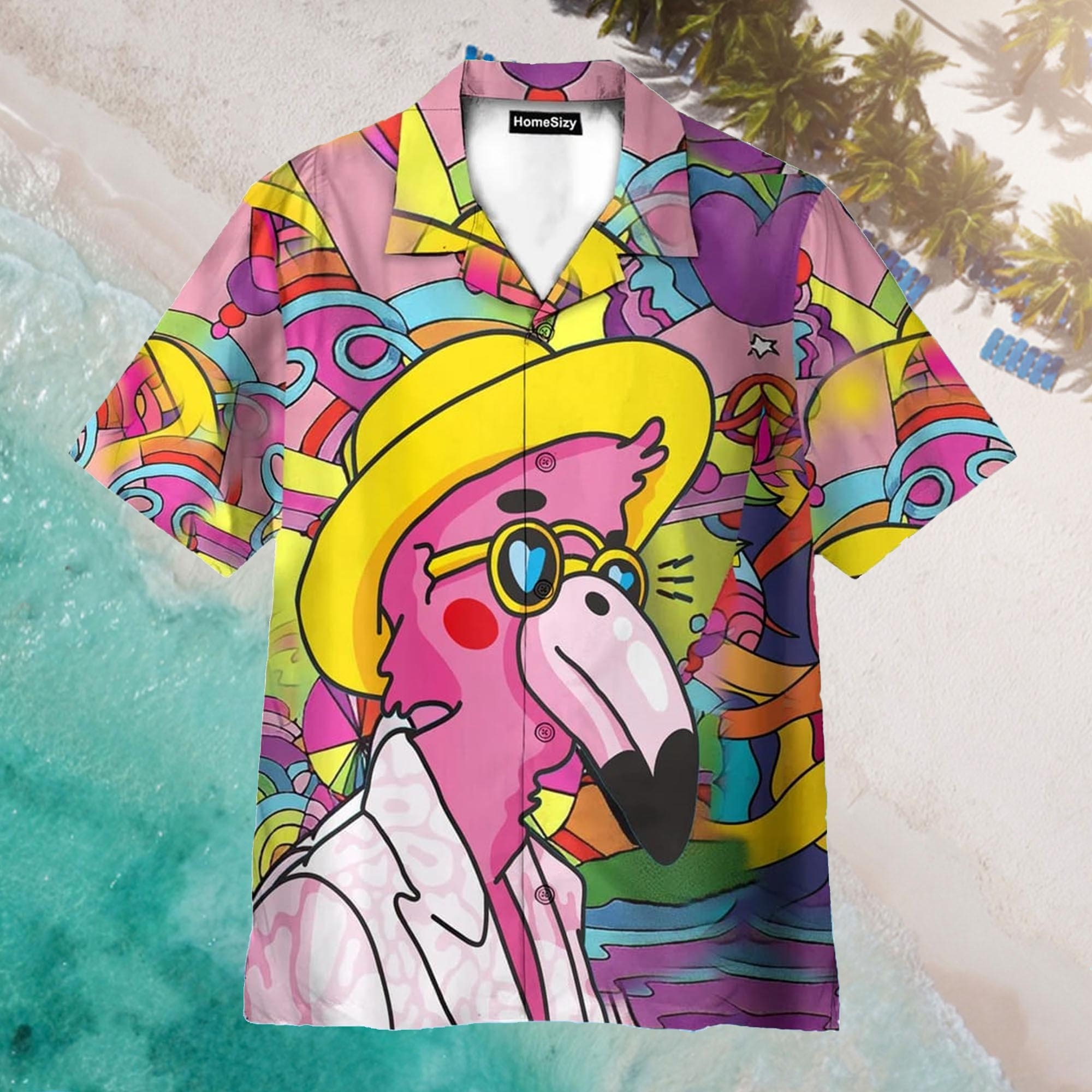 Hippie Flamingo Aloha Hawaiian Shirt