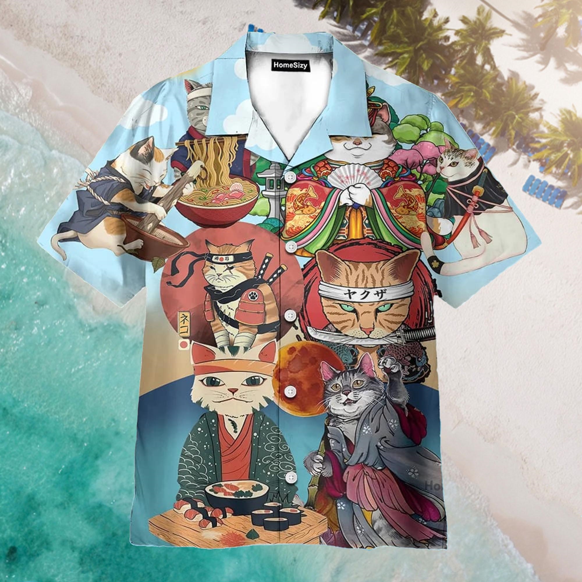 Japanese Neko Cat Funny Aloha Hawaiian Shirt