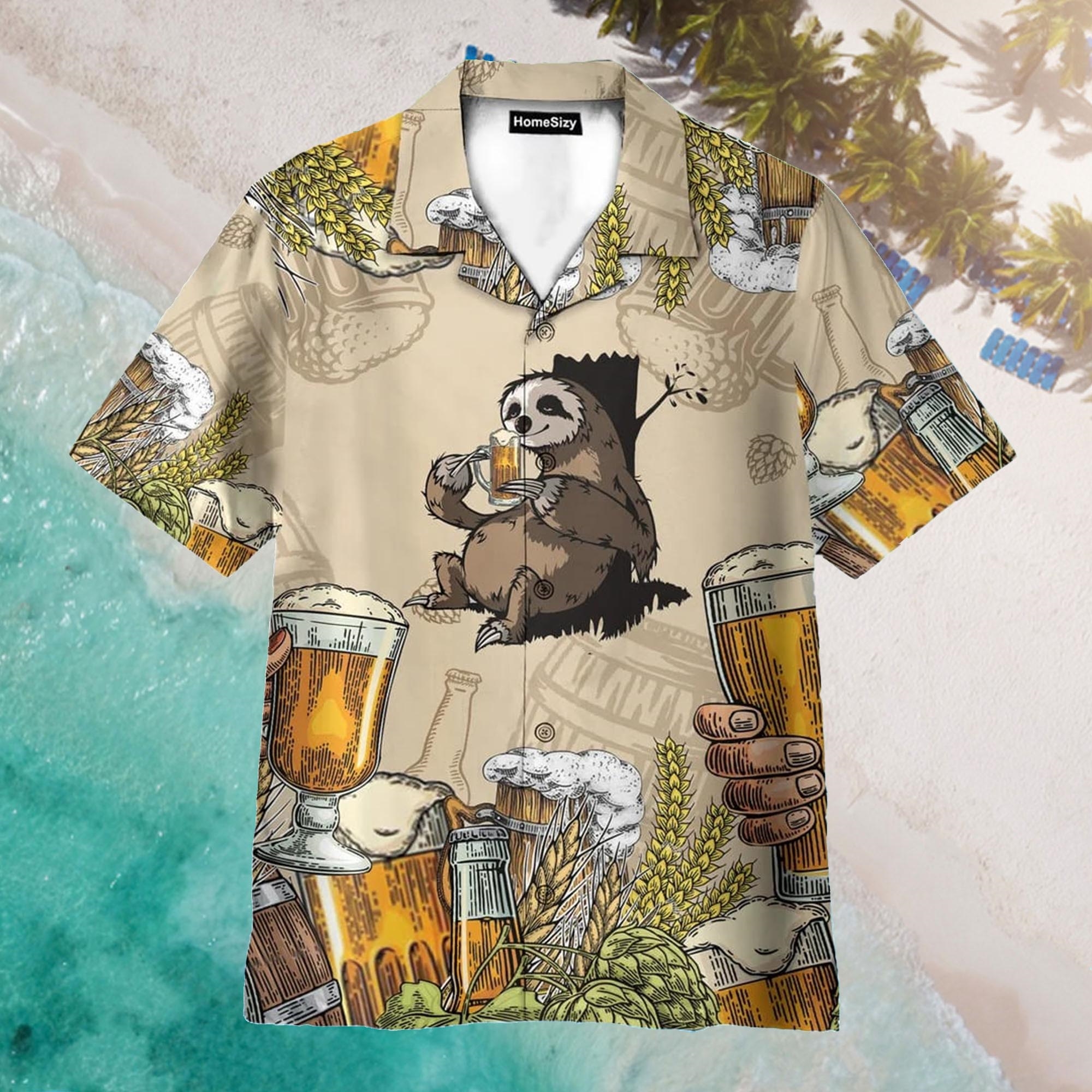 Sloth And Beer Funny Aloha Hawaiian Shirt