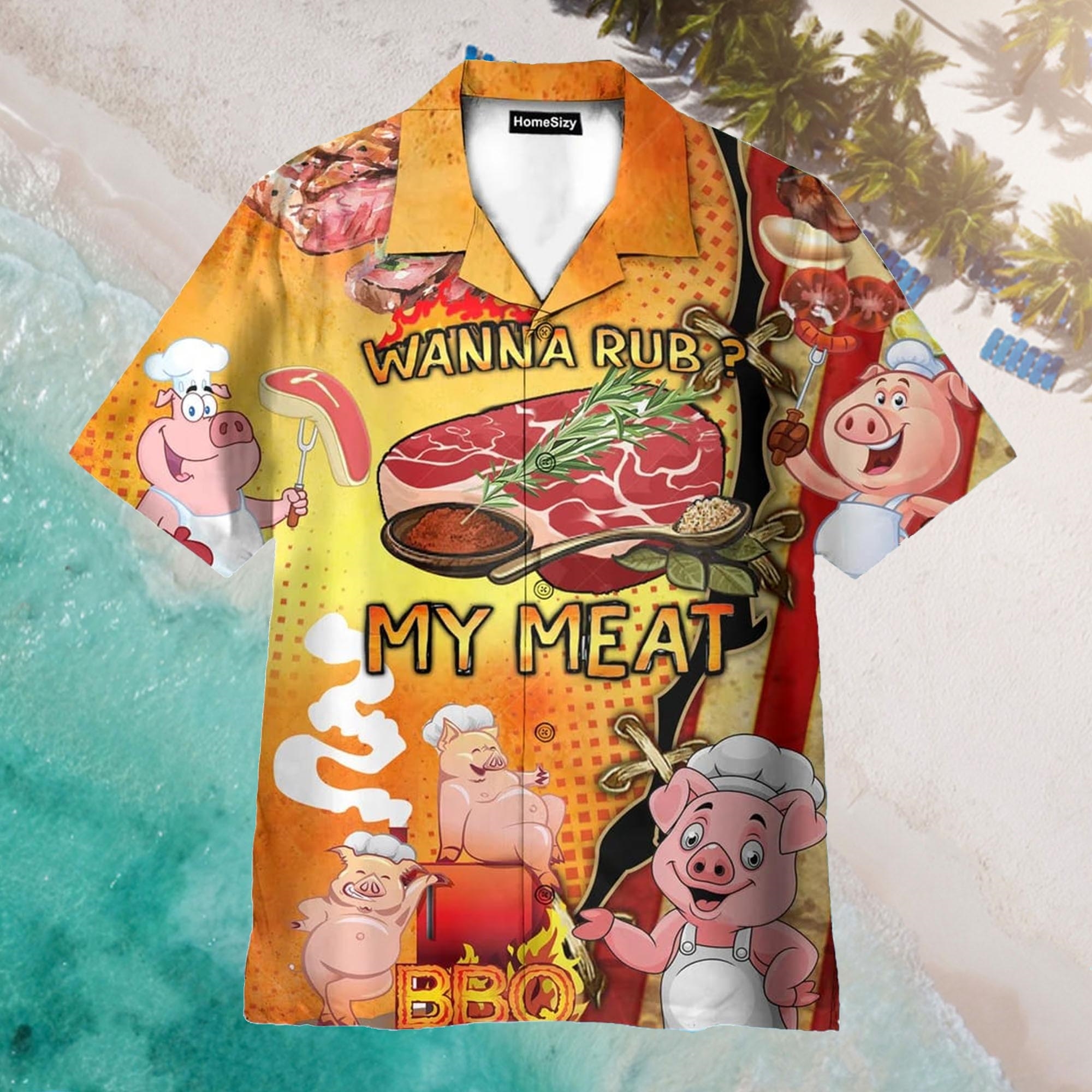Wanna Rub My Meat Funny Barbecue Aloha Hawaiian Shirt